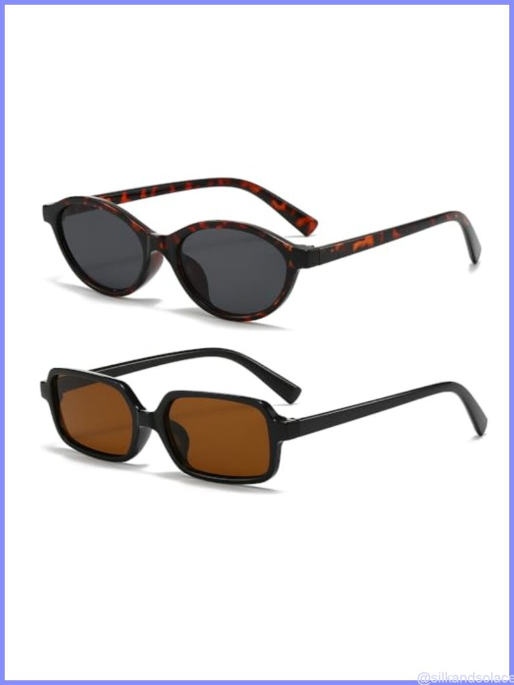 2 Pack Retro Cat Eye & Rectangle Sunglasses Set UV400 Full-Frame